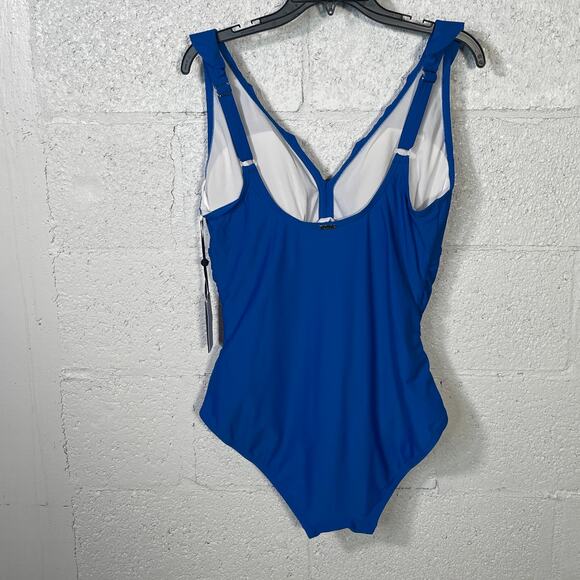 Dkny Women's Ruffle Tummy Control One-Piece Swimsuit Lapis blue 16 - Picture 6 of 14